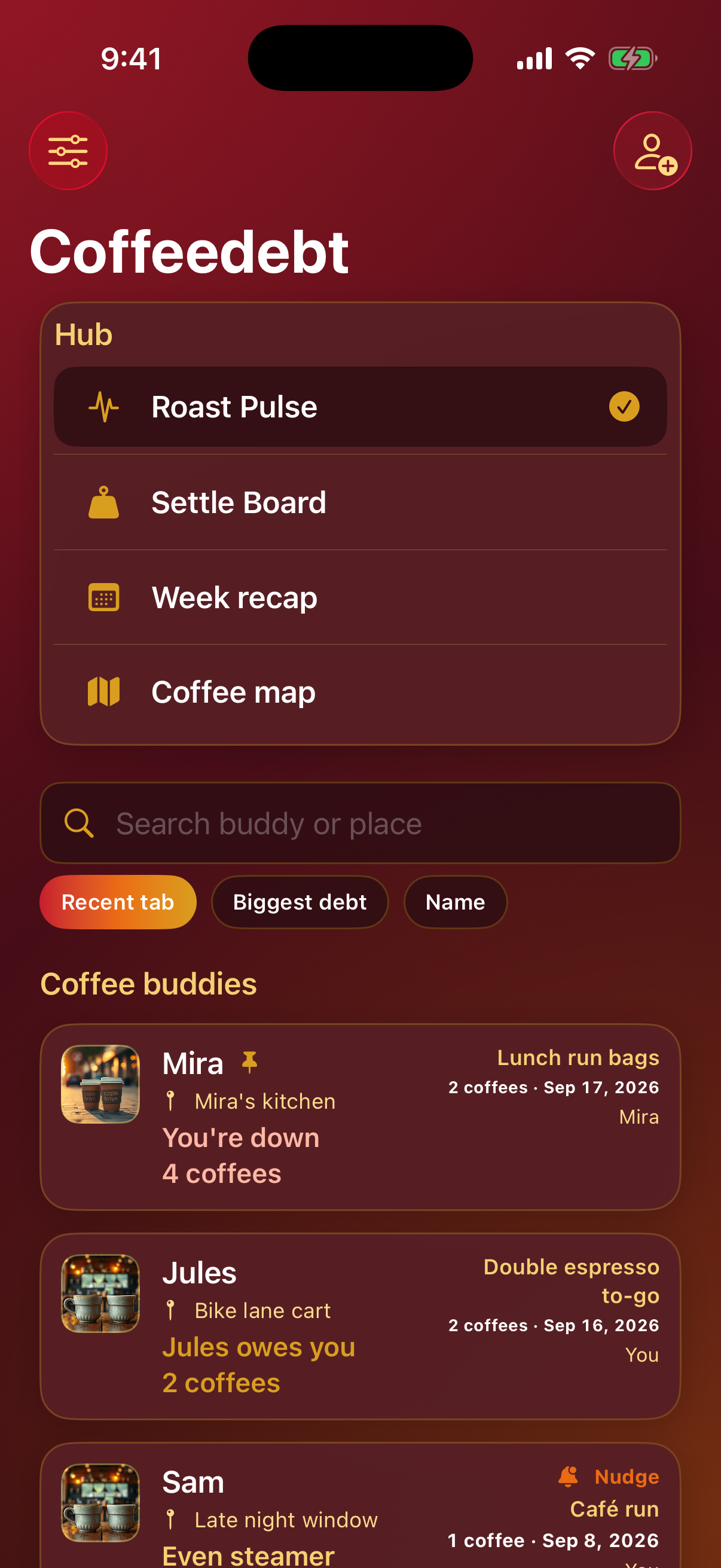 Buddy roster of coffee ledgers